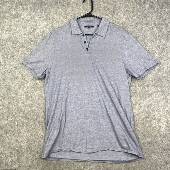 Vince Polo Mens Light Blue Microstripe Short Sleeve Pima Cotton Preppy Casual L - Picture 1 of 8